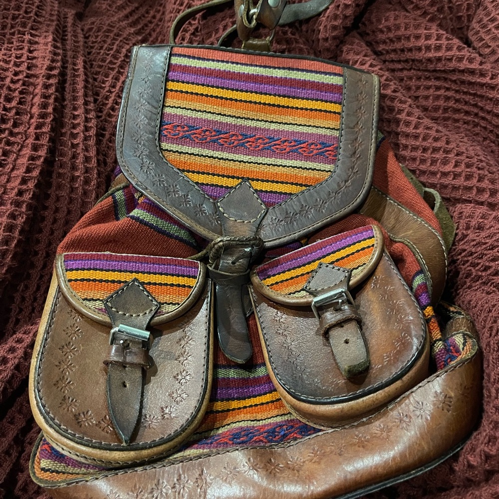 Inkkas Brown Bohemian Backpack with Vibrant Stripes